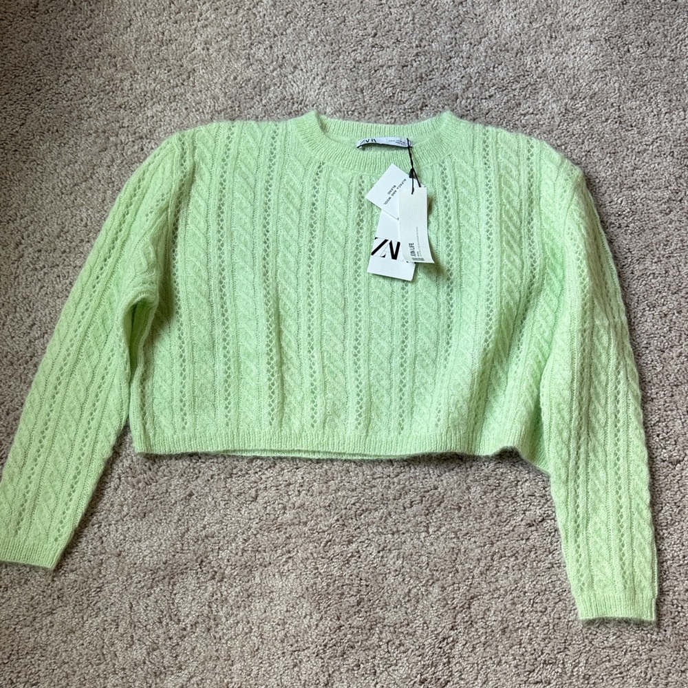 Zara Mint Green Cable Knit wool Sweater